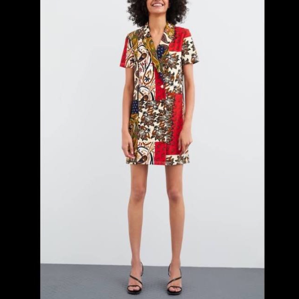 ZARA abstract paisley button up dress